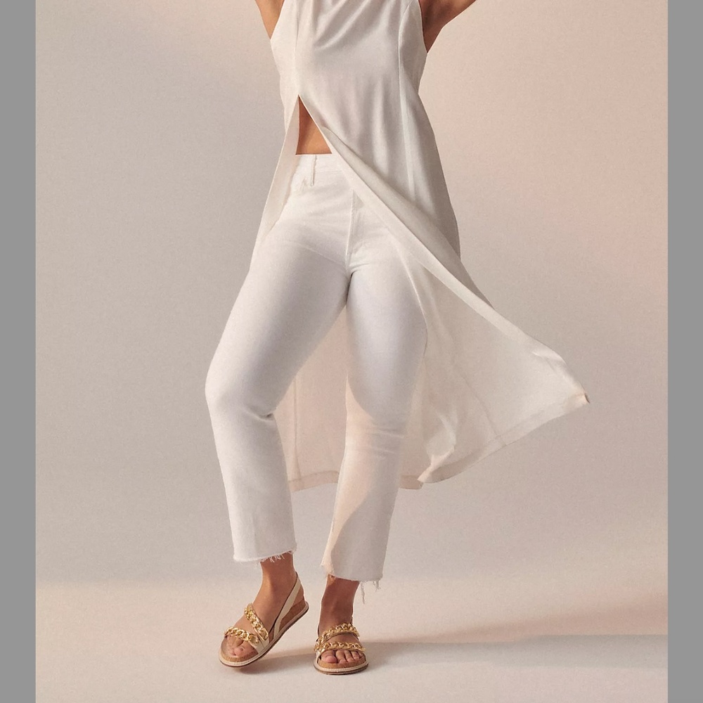 MOTHER Hustler Ankle Fray White Denim Jeans